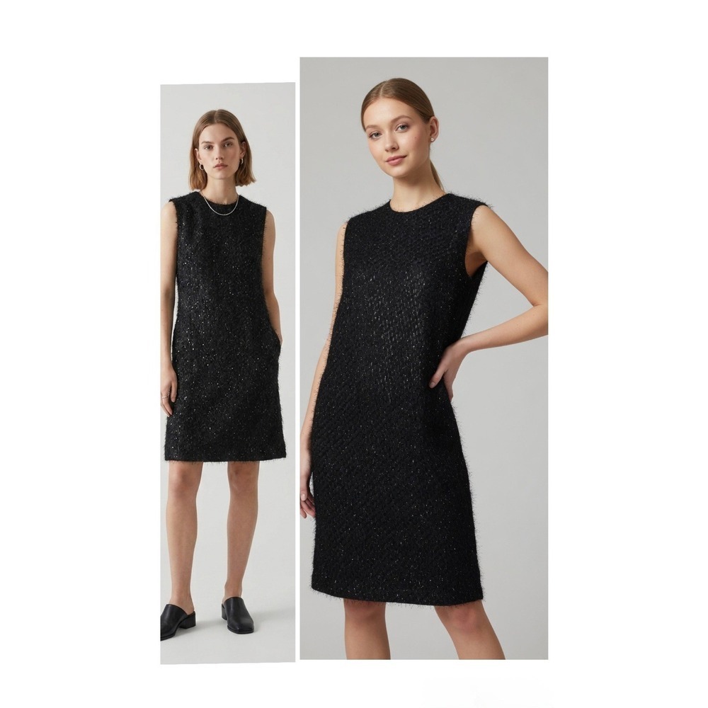 COS Black Eyelash Textured Metallic Sleeveless Shift Dress US 6 NEW 09315102
